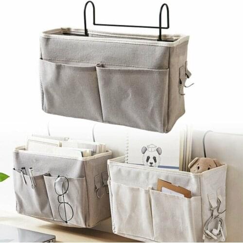 Multifunction Bedside Organizer Bag Magazine Stationery Canvas Storage Bags Dorm Room Home Bedside Hanging Storage Holder