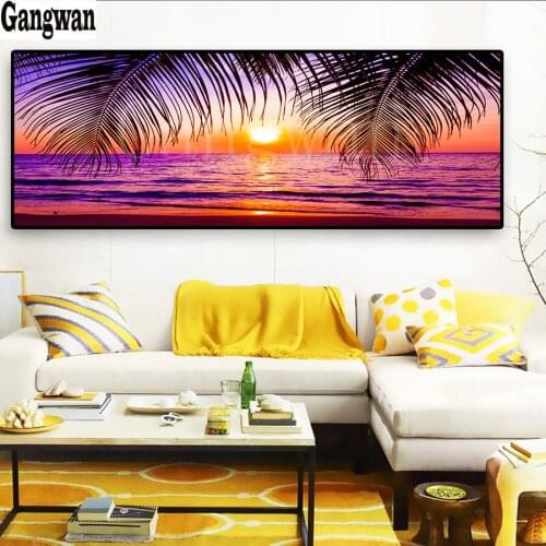 Sea Beach Sunsets Natural Coconut Palm Panorama Landscape Full Square Drill Diamond Painting 5D DIY Handmade Embroidery Mosaic