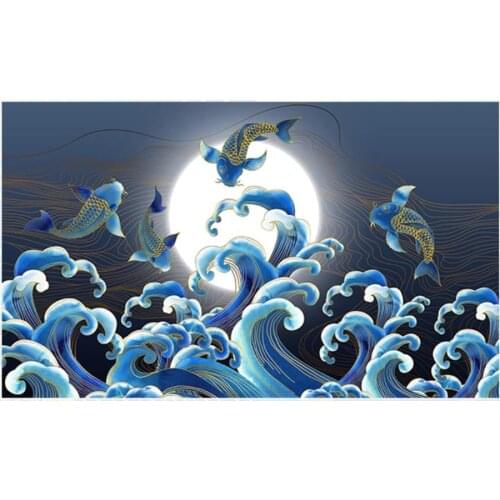 Custom photo wallpaper for walls 3 d mural New Chinese gold line moon spray water pattern blue ink TV wall painting wall papers