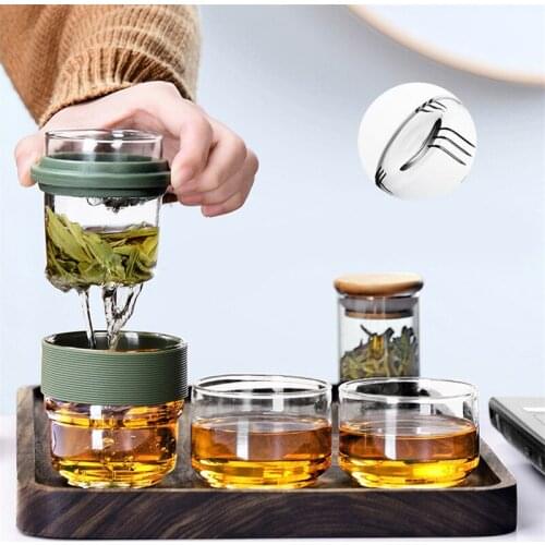Portable Water Bottle with Travel Bag Chinese Kung Fu Gaiwan Teapot Teacups Glass Fair Mugs Office Tea Set Gifta Drinkware