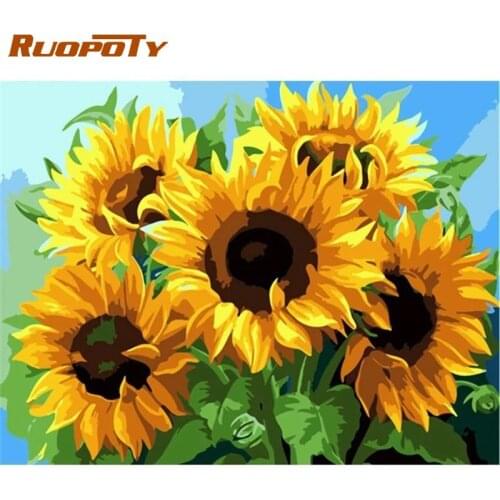 RUOPOTY Sunflower Oil Paint By Numbers Diy Framed On Canvas Modern Home Decoration Artcraft Handmade Home Decor Artwork