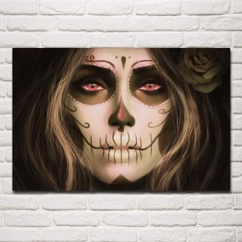 Sugar Skull Santa Muerte filter girl makeup fasion RW146 living room home wall art decor wood frame poster