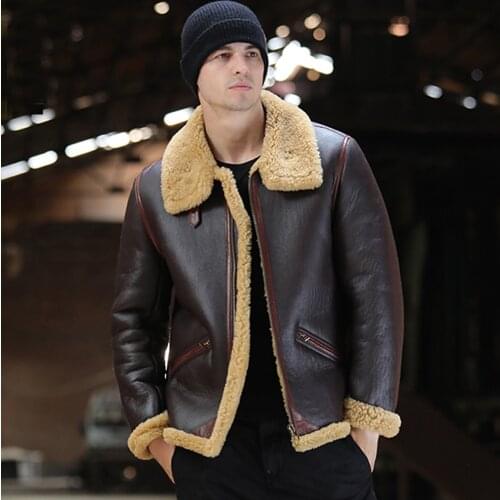 SANI Sheepskin Fur Shearling Coat Brown Real Fur Coat Thick Winter Warm Coat Natural Fur Jackets For Men