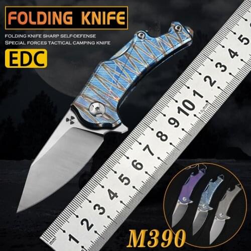 M390 blade folding knife TC4 titanium alloy handle outdoor camping hunting self-defense knife portable household fruit knife EDC