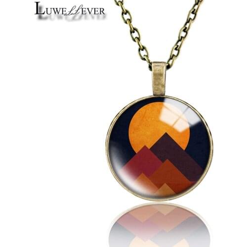 Sun Geometry Necklace 696 25mm Bronze 30mm Wood Rhinestone Double-sided Moon Round Glass Pendant For Women Gift