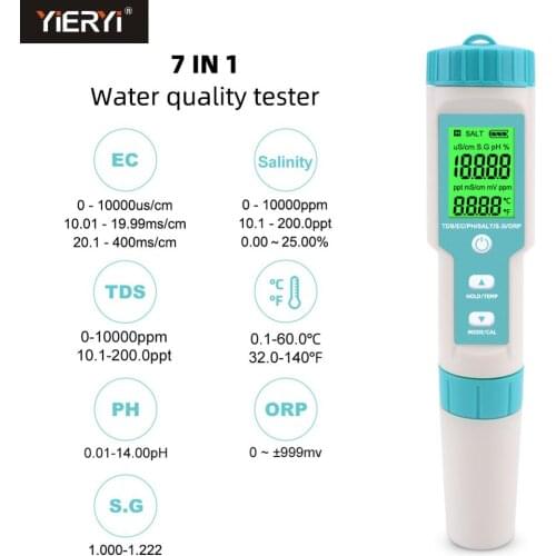 Water Tester 7 in 1 PH/TDS/EC/ORP/Salinity /S. G/Temperature Meter Water Quality Tester for Drinking Water, Aquariums PH Meter