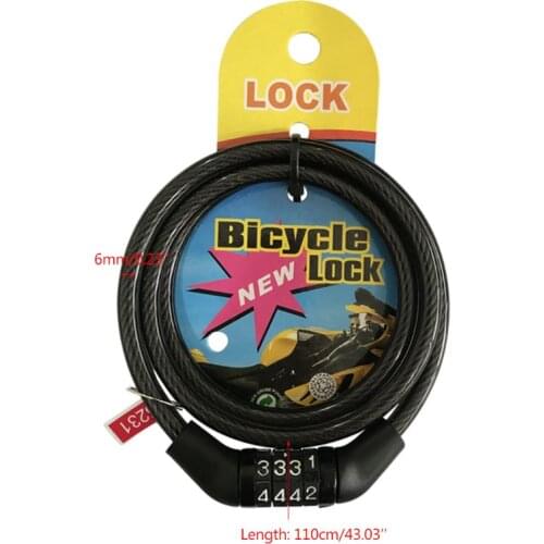 Bicycle Cable Lock 110cm 4 Bit Digital Code Lock Anti-theft Safety Lock Without Key for c.cling Bike Riding