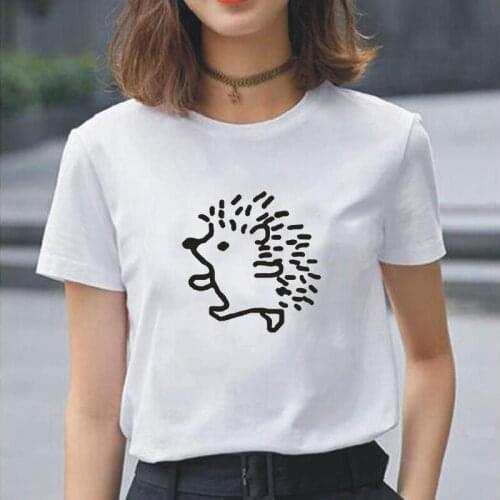 Funny Hedgehog Print Short Sleeve Tshirt Women Tops Summer Harajuku Tee Shirt Femme Korean Casual Women T Shirt Camisas Mujer