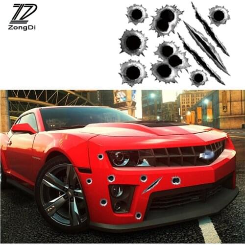 ZD 3D Cool Bullet Hole Car Stickers Accessories for Ford Fiest Mondeo Kuga Toyota Volkswagen VW Polo Passat B5 B6 Golf 4 STYLING