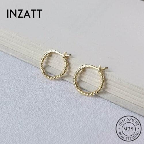 INZATT Real 925 Sterling Silver Minimalist Geometric Spiral Twist Round Hoop Earrings For Fashion Women Party OL Fine Jewelry
