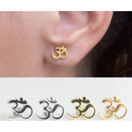 2020 summer Hot Sale fine 925 Sterling cute Girl Yoga Om Ohm Sign CZ Stud Earrings for elephant women fashion jewelry party gift
