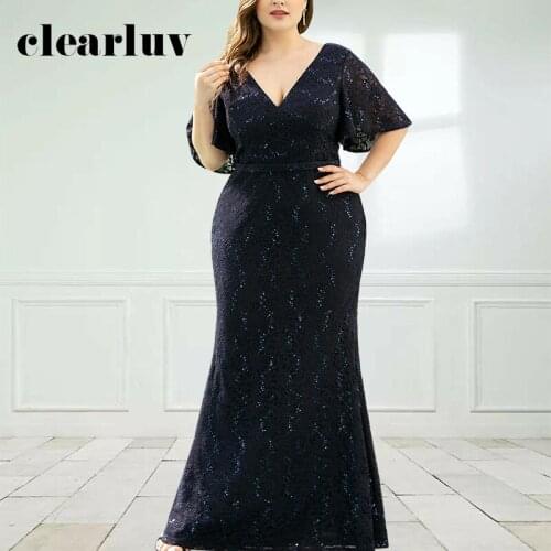 Half Sleeve Women Party Dresses DR1530 Mermaid Evening Dress 2020 Deep V-Neck Sexy Robe De Soiree Plus Size Vestidos De Fiesta