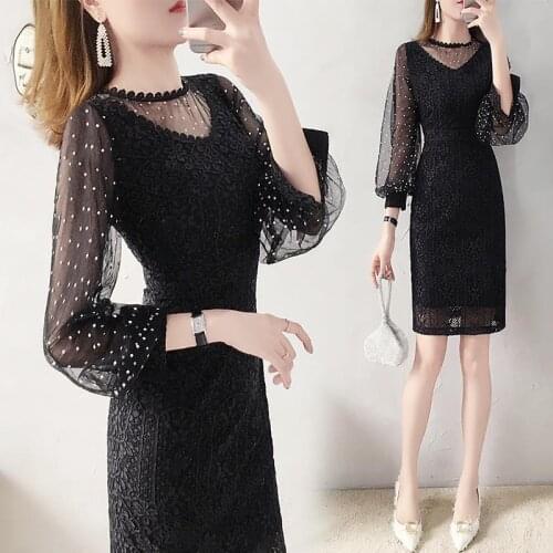 Women 2021 Spring Autumn Fashion Dress Female V-neck Long Sleeve Lace Elegant Slim Pencil Midi Bodycon Dresses Vestidos Z270