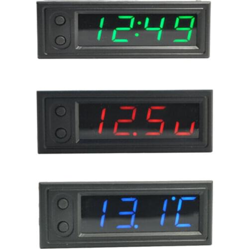 3in1 Car Voltmeter Vehicle Thermometer Clock LED Digital Display 1 pcs