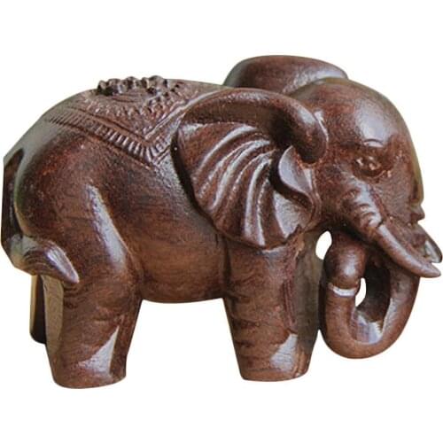1pc Black Agarwood Elephant Crafts Mini Wooden Animal Figurines Ornament Home Fengshui Lucky Natural Carved Wood Arts Decoration