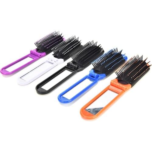 1PCS Pocket Hand Hairbrush Travel Pocket Portable Fashion Design Folding Hair Brush Mirror Color Random Best Selling
