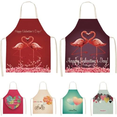 1Pcs Love Heart Valentines Day Pattern Cleaning Home Cooking Kitchen Aprons Cook Wear Cotton Linen Adult Bibs 53*65cm WQL0207