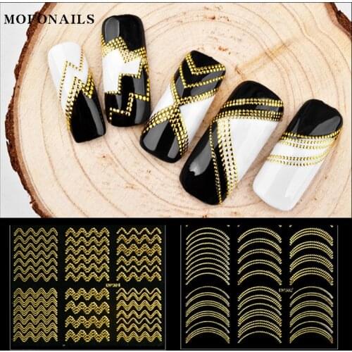 1PC Golden Strip 3D Nail Sticker Decals 9X7.7cm/Sheets Hollow Hot Stamping Sticker Gold Stud Sticker Nail Tips Art Wave Stickers