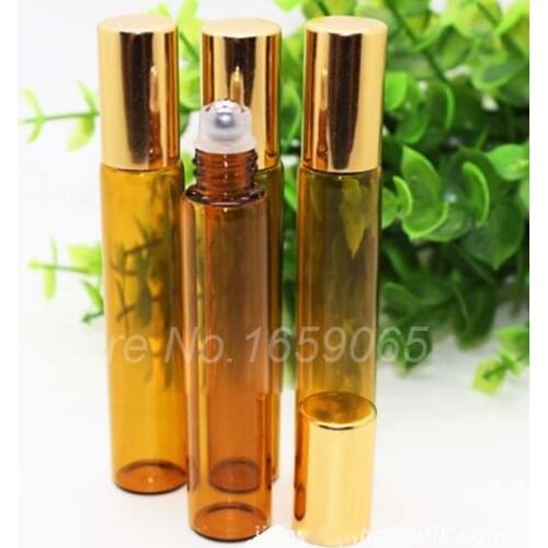 10ml amber roll on roller perfume atomizer sample bottles f essential oils roll-on refillable deodorant containers w golden lid
