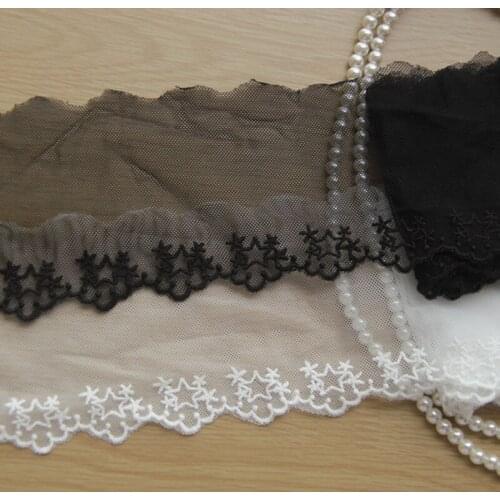 15Yards White Black 8cm Mesh Fabric Venise Lace Trim Embroidery Star Parttern Embellishment Sewing Crafts Lace Doll Material
