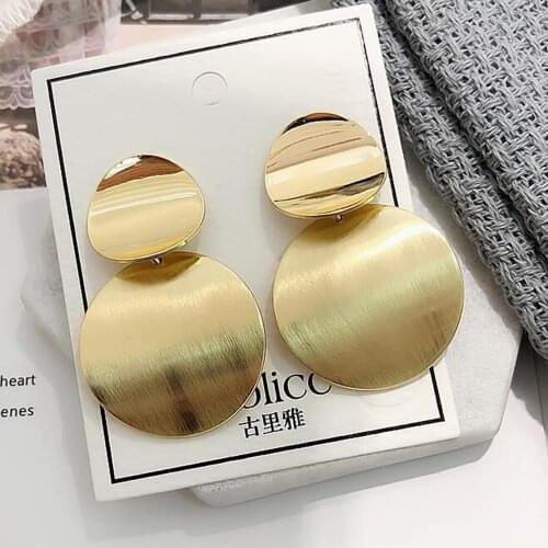 2019 Trendy New Fashion Gold Round Metal Earring For Women Shiny Smooth Long Drop Earrings Statement Jewelry