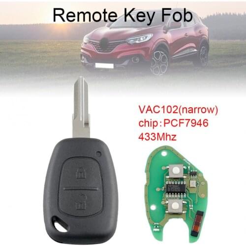 433Mhz 2 Buttons Car Remote Key with PCF7946 Chip and VAC102 Blade Fit for Renault