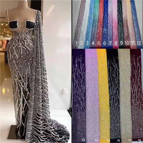 5yards/pc) Gorgeous tube Beads and sequins embroidered African tulle lace high quality French net lace for wedding party FXZ097