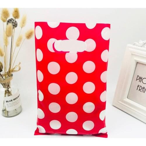 50pcs Portable Red Dot Plastic Gift Bags Boutique Shopping Bags Makeup Gift Bags 20X30CM Plastic Gift Bags