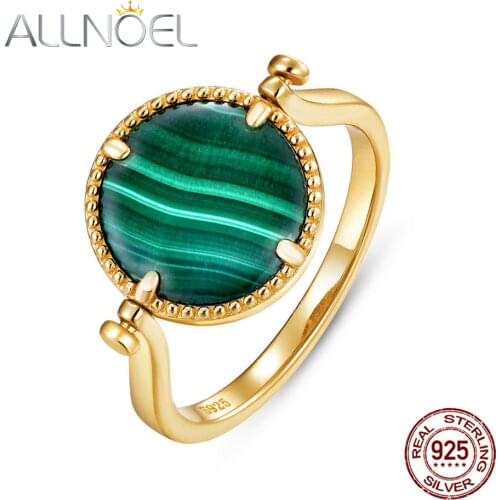 ALLNOEL Adjustable Rings For Women Solid 925 Sterling Silver Ring Natural Malachite Blue Sands Stone Wear Both Front and Back