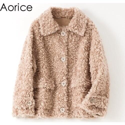 Aorice women real sheep fur jacket coat female wool fur trench plus size parkas coats jackets H886