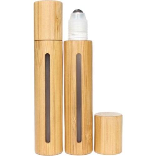 Bamboo Essential Oil Bottles 15ml Roller Ball Bottle Empty Cosmetic Containers Plastic Liner Fashion Travel Bottle Roll On 25pcs