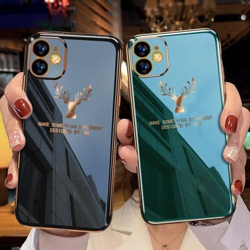 Ultra-thin Christmas Deer Plating Silicone Phone Case For iPhone 12 11 Pro Max SE XSmax XR X 8 7 6 Plus Luxury Soft Cover Coque