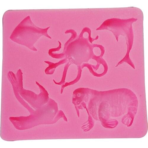 Sea Lion Dolphin Fish Shaped Fondant Mold,Resin Clay Chocolate Candy Silicone Cake Mould,Fondant Cake Decorating Tools E158