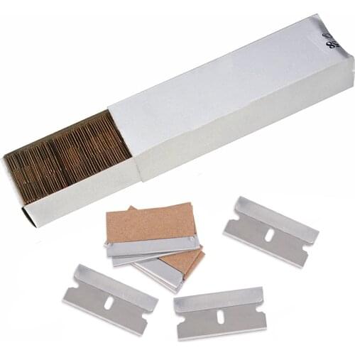 FOSHIO 100pcs 1.5 inch Carbon Steel Razor Blade for Vinyl Film Wrapping Razor Scraper Car Wrap Blades Glue Remover Spare Blades