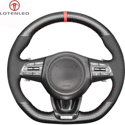 LQTENLEO Black Suede Carbon Fiber Hand-stitched Car Steering Wheel Cover For Kia Stinger 2017 2018 2019 2020