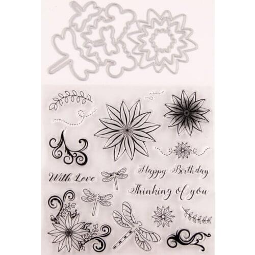 Flowers Dragonfly Metal Cutting Dies and Clear Stamps for Scrapbooking DIY Crafts Die Cut Stencils Card Make Photo Album Decor
