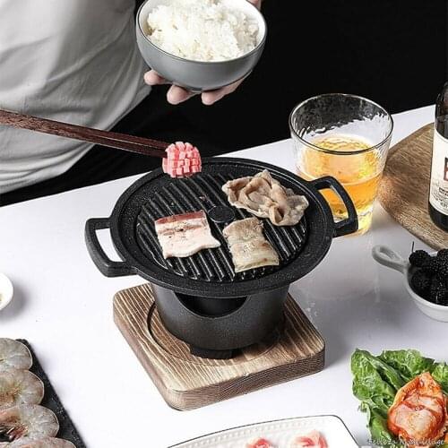 Mini BBQ Grill Japanese Alcohol Stove Home Smokeless Barbecue Grill Outdoor BBQ Plate Roasting Meat Tools