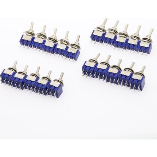 5Pcs Miniature Toggle Switch Single Pole Double Throw ON-OFF-ON /ON-ON 120VAC 6A 1/4 Inch Mounting MTS-102 103 202 203