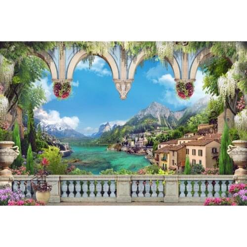Mountine Lake Town Arch Platform Scenery Photography Background Baby Child Portrait Photographic Backdrops For Home Photo Studio