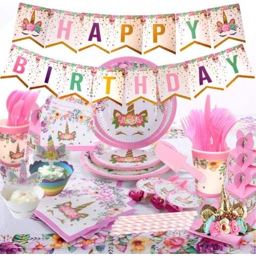 Unicorn Party Supplies Set Dinnerware Favors Birthday Decorations Paper Tableware Tablecloths Napkins Plates Cups Baby Shower