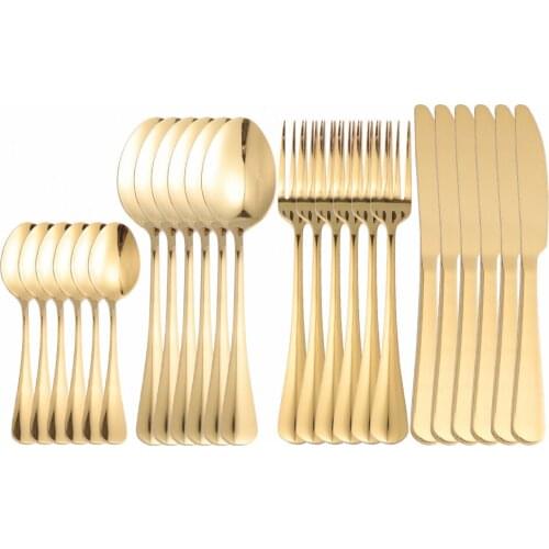 24Pcs/set Golden Dinnerware Sets Stainless Steel Cutlery Set Handle Gold Knives Forks Spoons Tableware Set Party Flatware Set