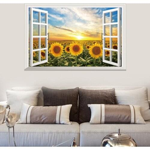 False window landscape Sunflower Wall Stickers Vinyl Art Creative Sunflower Wall Decals For Living room Bedroom Decor Murals
