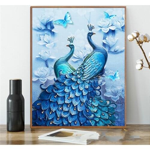 New 5d DIY decorative diamond painting cross stitch blue peacock full diamond painting living room bedroom simple decoration
