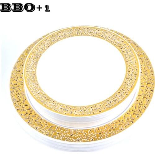 25pcs Rose Golden Disposable Plastic Dishes Lace Design Wedding Party Plates Gold Tableware set Knife Fork Spoon Food-grade Dish