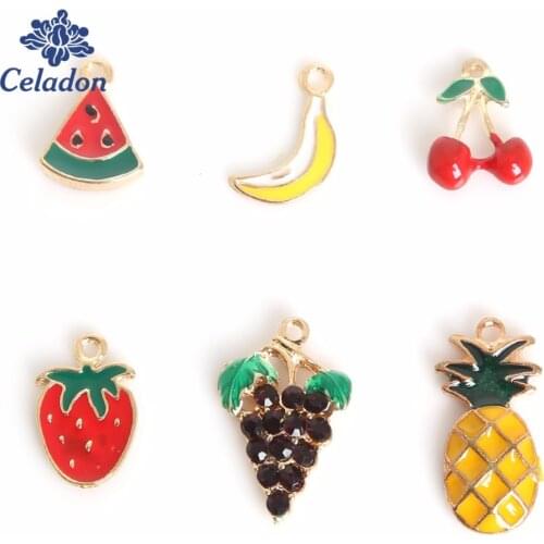 Wholesale 5/6 pcs/lot (as pic) Fruits combo Enamel Charms Pendant Fashion Jewelry Finding for DIY Necklace Bracelet Making Craft