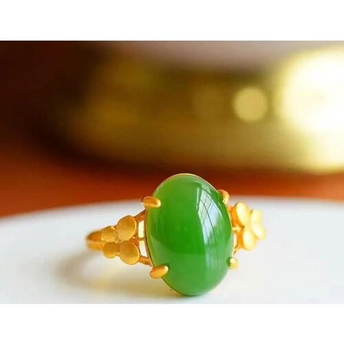 Natural Hetian Jade Jasper Butterfly Oval Open Ring Chinese Retro Designer Craft Charm Womens Brand Silver Jewelry