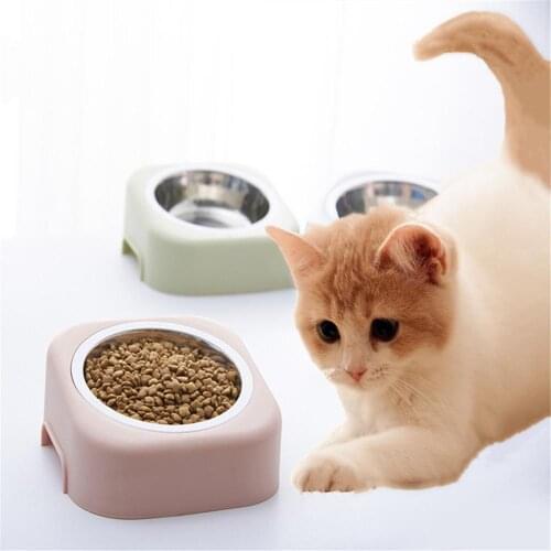 Cat Tilted Feeder Pet Protection Cervical Stainless Steel Dog Single Bowl Puppy Drinking Water Dish Feed Food Storage Container