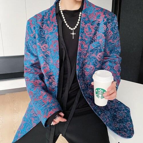 IEFB Embroidery Long Sleeve Blue Mens Blazers 2021 Korean Fashion New Jacquard Fabric Suit Coat British Silhouette Clothing