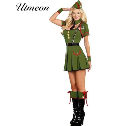 UTMEON Halloween Costumes For Women Sexy Cosplay Helloween Costume Army Green Soldier Costume Adult Cosplay Military Costume