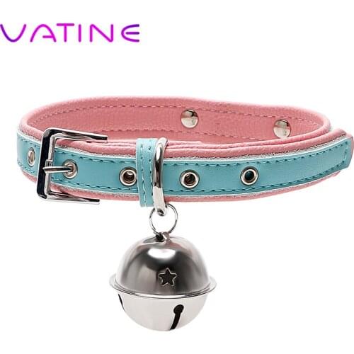 VATINE Sex Toys for Couples Slave Restraints for Women Erotic Toys Leather Harness Bell Neck Collar Adjustable SM Bondage